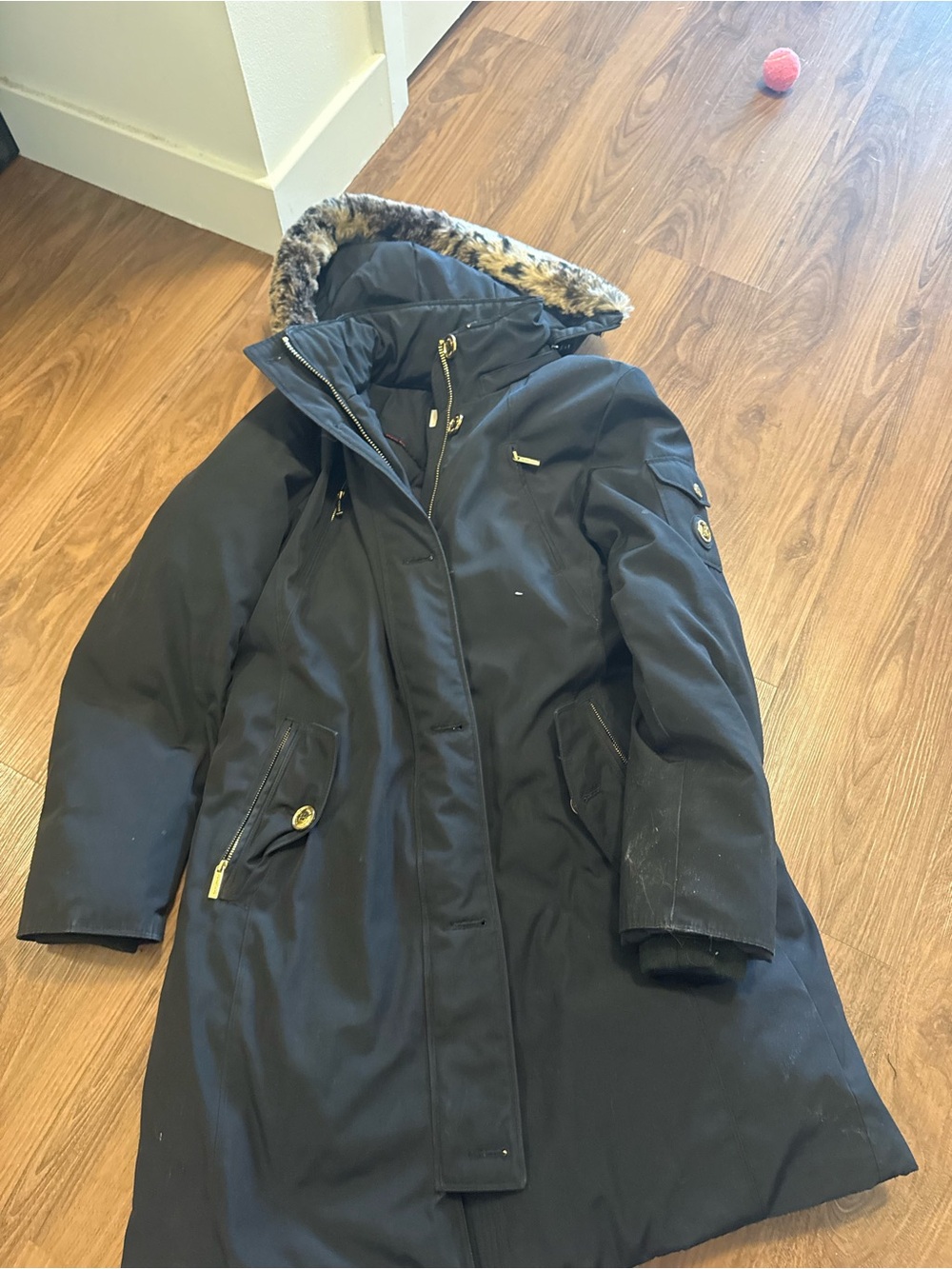 Michael Kors Black Faux Fur-Trim Puffer Parka
